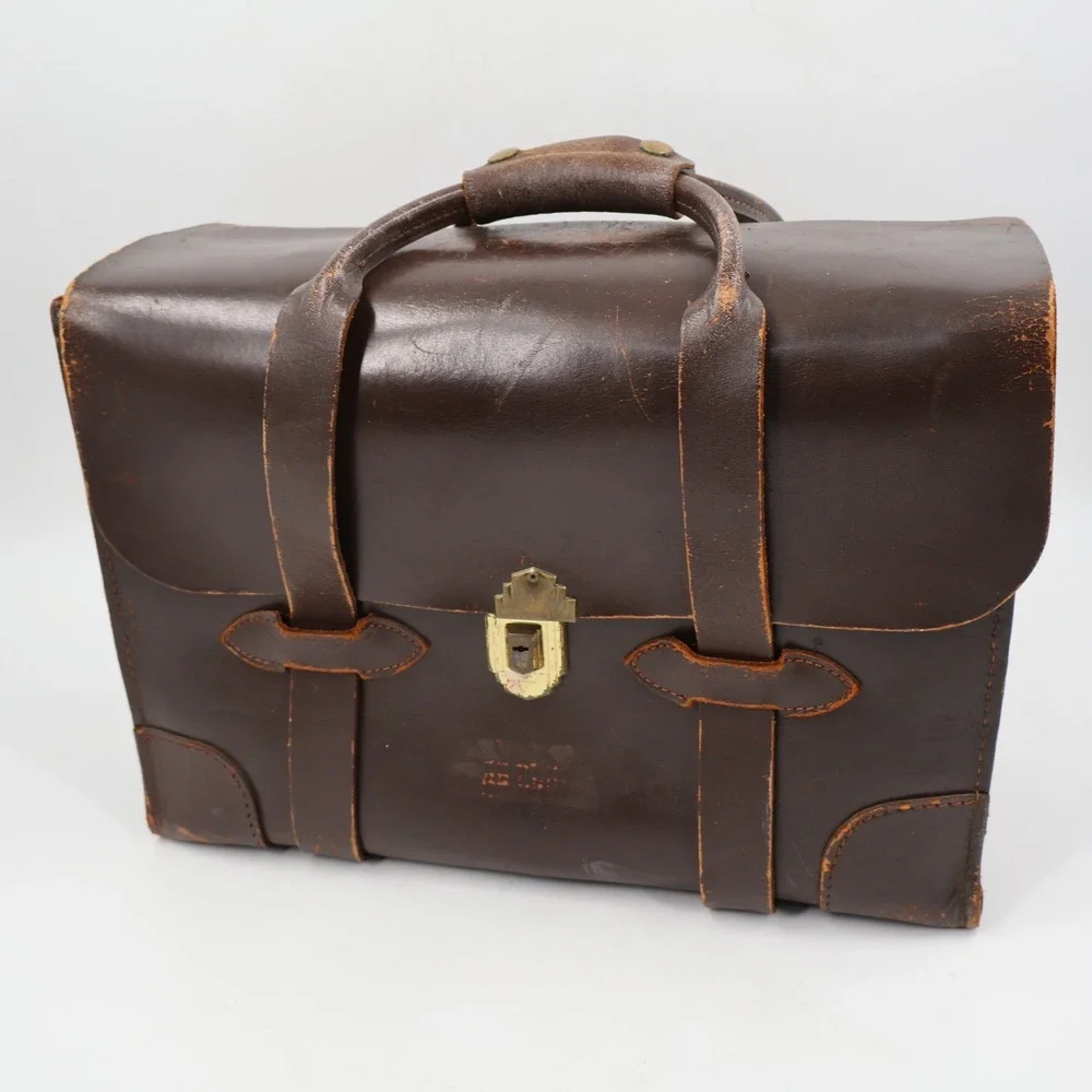 US Property Briefcase Leather Type VIII Brown Vintage Military Attache Bag 16in